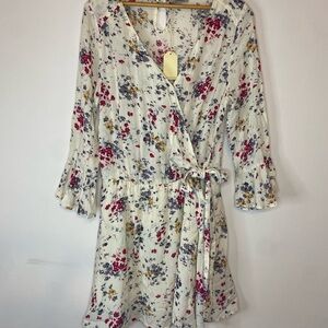 NWT JODIFL V Neck White Floral Wrap Dress Size Small Cottagecore Fairy Festival